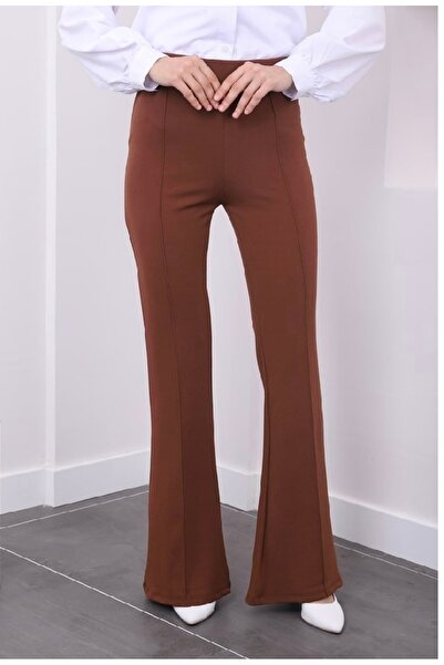 Soul Kahverengi Scuba Kumaş İspanyol Paça Pantolon