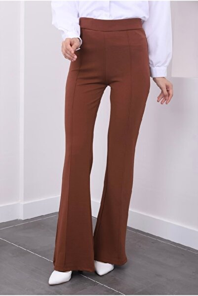 Soul Kahverengi Scuba Kumaş İspanyol Paça Pantolon