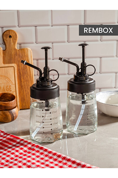 Rembox 2'li Sprey Yağ Ve Sirke Şişesi 350 Ml Zeytinyağ Sıvıyağ Şişesi Siyah S...