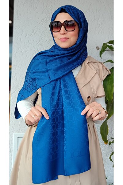 Zeylin Синій шарф з бавовняної жакардової тканини з візерунком Ferra