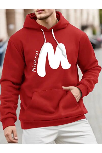 caddekombin Minarui Принтирана мека вълнена подплатена 2-слойна суитшърт с качулка и джобове