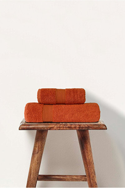 Ellaline Набір з 2 рушників для ванної кімнати, 100% бавовна, сертифікована, рушник для тіла та голови, 50x90 - 70x140, цегляно-помаранчевий