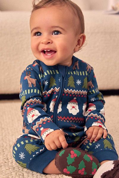 Next Baby 100% Organic Cotton Santa Claus Patterned Christmas Jumpsuit Alyn77759