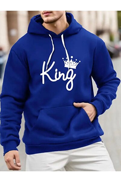 caddekombin Φούτερ με κουκούλα με μοτίβο King, μάλλινο εσωτερικό, 2 κλωστές, με τσέπες