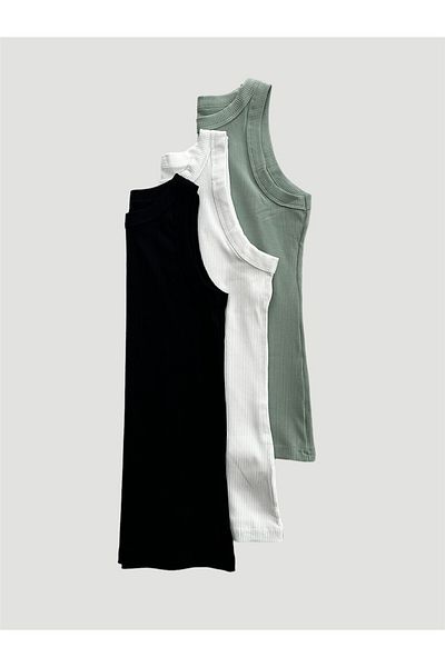 ParisTrend Combed Cotton Camisole Halter Collar Women's Athlete 3-Piece Set