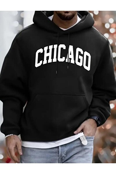 caddekombin سويت شيرت بغطاء للرأس وجيب بطبعة شيكاغو للجنسين
