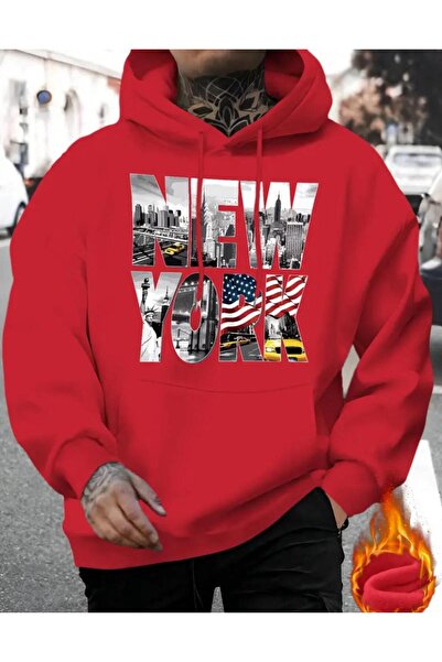 caddekombin Суичър с джоб с качулка и растерна шарка на New York City Legend