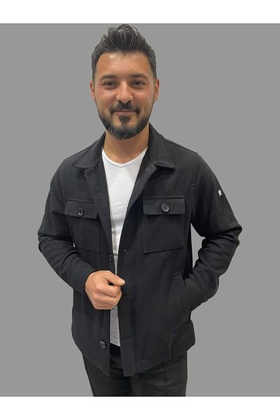 daniel milano Men's Stamp Seasonal Pocket Detailed Shirt Model Black Jacket