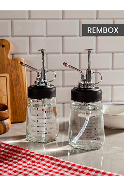 Rembox 2'li Sprey Yağ Ve Sirke Şişesi 350 Ml Zeytinyağ Sıvıyağ Şişesi Gümüş S...
