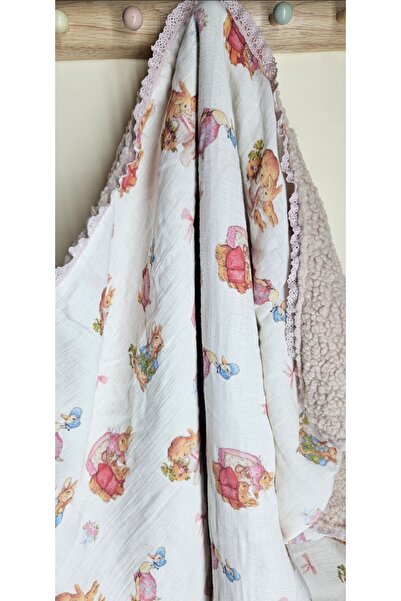 Leylace بطانية أطفال جديدة من قماش الموسلين والتيدي باللون البيج بطبقة مزدوجة...