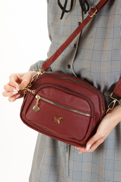 Adelina Bags Γυναικεία τσάντα ώμου Cross Strap Daily Μαύρη και Claret Red 2 τεμαχίων