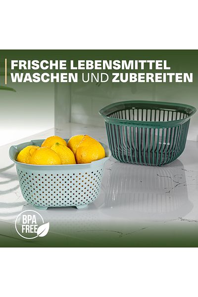 Viwares Linea Eckige Schüssel mit Sieb – Praktische Lösung zum Waschen und Aufbewahren 4LT