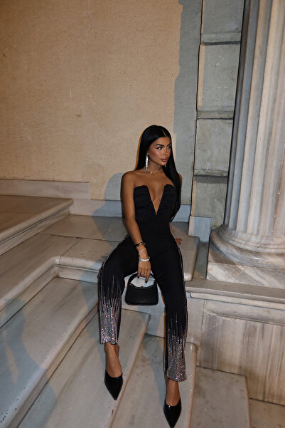 Eyyo Μαύρο παντελόνι Peta Stone Glitter ATE-1333