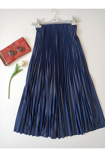 Butik İNCİ WEARS Fusta plisată cu aspect piele Albastru închis