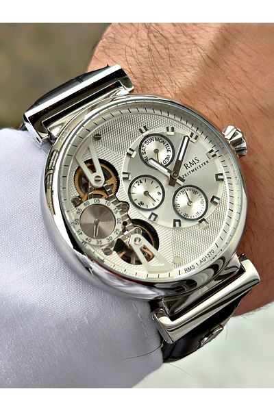 Romanson Men Wrist Watch with Automatic Mechanism 5 Atm Waterproof Leather Band Steel Case 1270.02