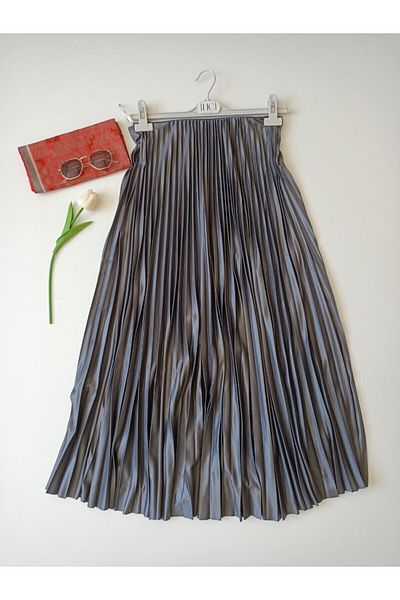 Butik Fusta plisată cu aspect piele - Antracit İNCİ WEARS