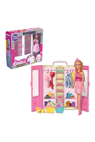 Doğan Oyuncak Dünyası Linda'nın Bebekli Gardırobu - Linda Dolap - Bebek Giysi Dolabı - Linda Gardırop - Gardrop