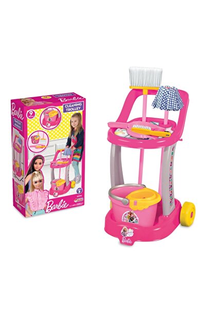 Barbie Çocuk Oyuncak Temizlik Seti Viledalı Servis Arabalı Kova + Bez +süpürg...