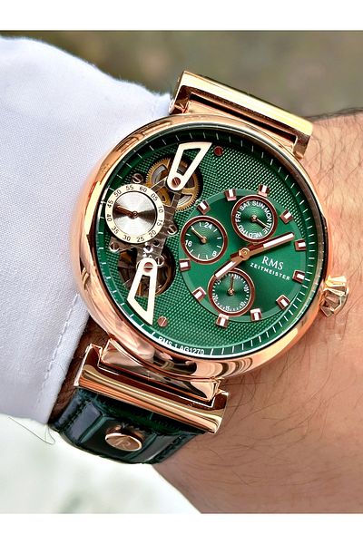 Romanson Men Wrist Watch with Automatic Mechanism 5 Atm Waterproof Leather Band Steel Case 1270.08