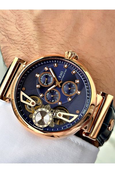 Romanson Men Wrist Watch with Automatic Mechanism 5 Atm Waterproof Leather Band Steel Case 1270.06