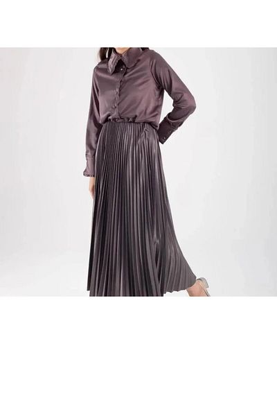 Butik Fusta plisată cu aspect piele - Antracit İNCİ WEARS