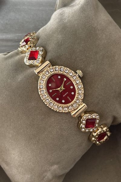Leerybee Special Boxed Oval Women's Wristwatch with Stones Metal Band Christmas Birthday Valentine's Day Gift