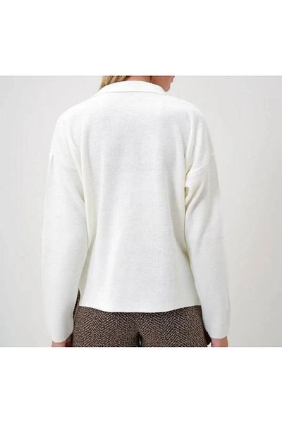 Butik Women's Polo Neck Basic Ecru Sweater