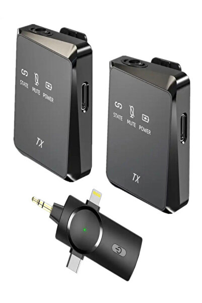 ULTRATEKNO 3.5mm Jack + Type-C + iPhone Girişli İkili Kablosuz Yaka Mikrofonu 3in1 Kamera PC Android iOS Uyumlu