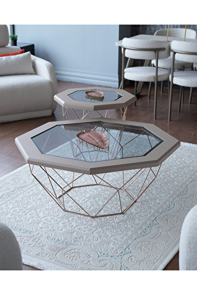 ARTS GROUP COMPANY Origami Orta Sehpa Metal Ayak Pudra Rengi Çizilmez-camlı