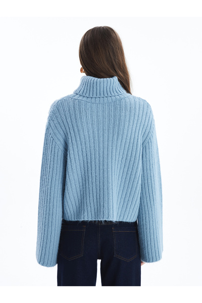Dexia Milos - Örgü ve Boğazlı Yaka Kazak - Mavi Renk