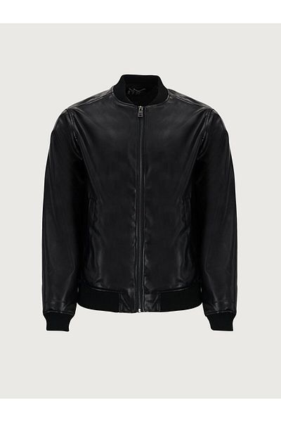 Ltb Knitwear Collar Plain Black Jacket