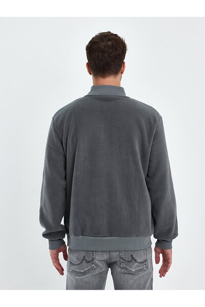 Ltb Düz Dik Yaka Fermuarlı Regular Fit Gri Sweatshırt