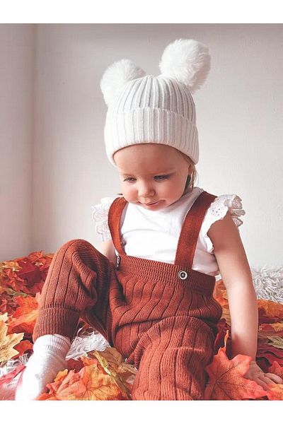 Sparrow Laurel Red Brick Front Buttoned Strap Adjustable Unisex Baby Knitwear Salopet Leggings Trousers