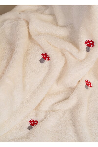 DensHaus Cream Colored Mushroom Patterned Embroidered Baby Blanket - 90X110 Wellsoft