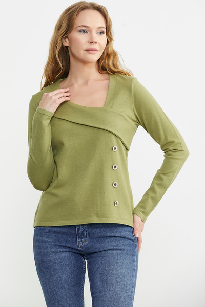 Sementa Green Knitwear Sweater - Collar Detail