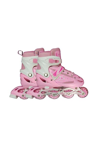 VEERA Inline Adjustable Skating Shoes | Pink, Size 39-43 Eur, Flash Front Wheel, Aluminium Chassis