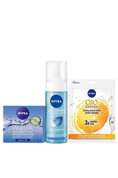 NIVEA Yüz Temizleme Köpüğü150ml Aqua Sensation Yüz Kremi 50ml Q10 Energy Maske