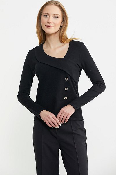 Sementa Pulover Negru Tricotaj - Detaliat Guler