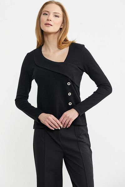 Sementa Pulover Negru Tricotaj - Detaliat Guler