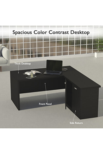 Mahmayi Zelda M225 L-Shape Executive Workstation Desk with Cabinet Ideal for Home and Office - Black