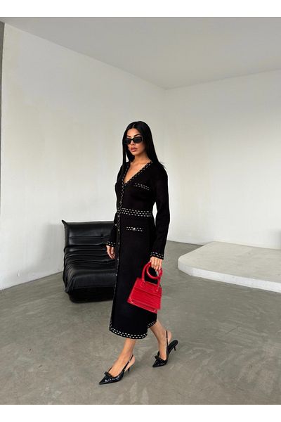 ABBA Tricotaj Rochie cu model cu cusături cu decolteu în V Negru