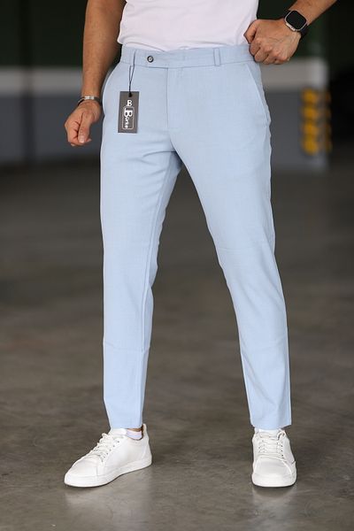 Bürke Pantaloni până la gleznă din țesătură lycra elastică de calitate italiană de culoare albastru gheață pentru bărbați