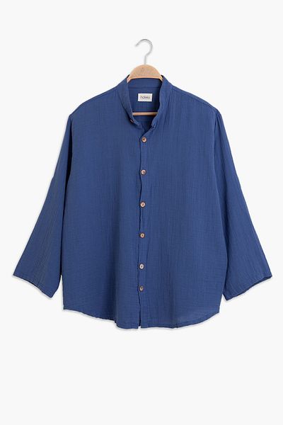 hateko Cămașă de muselină unisex albastru indigo - 100% bumbac, rece și confortabilă