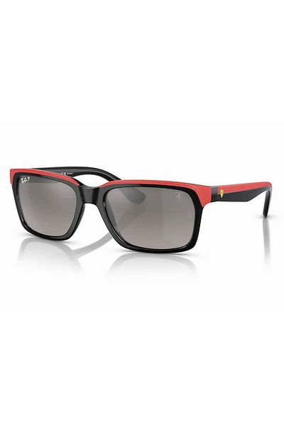 Ray-Ban نظارة شمسية راي بان مستطيلة للجنسين - RB 4393M - مقاس العدسة: 56 مم - أسود على مطاط أحمر