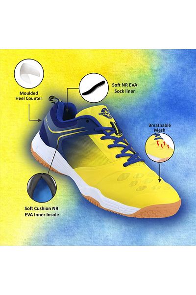 Nivia Hy-court 2.0 Badminton Shoes | Yellow/blue | 3 Uk/4 Us/37 Eu | Non-marking Court Shoe