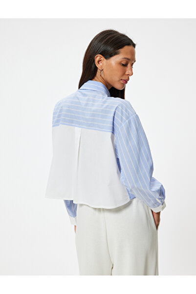 Koton Πουκάμισο Poplin Crop - Μακρύ μανίκι, Κλασικός γιακάς, Κουμπί και σπαστό ασύμμετρο κόψιμο