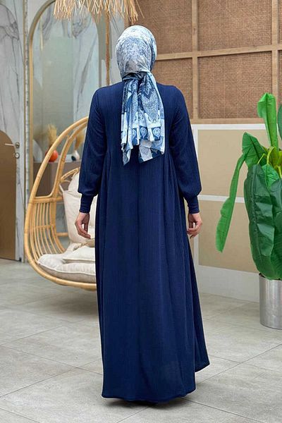 Bym Fashion Πλεκτό Φόρεμα Gathered Sides 6026 Navy Blue