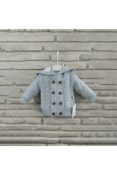Nipperland Baby Boy Cardigan - Nipperland Double Button, Natural Knit, Natural Stone Color, 100% Cotton Lining