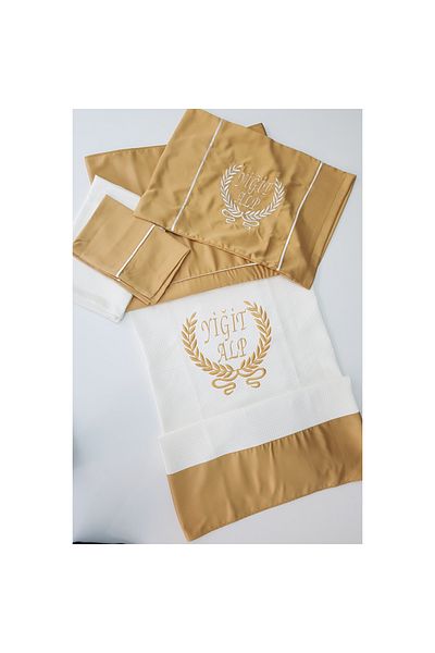 YASOM TASARIM Name-Customized Embroidered Gold Single Pique Set