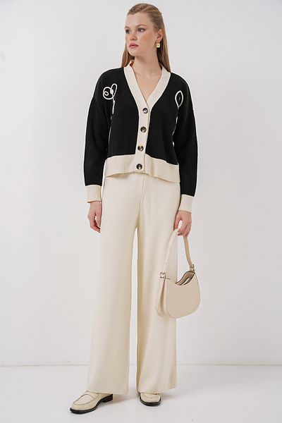 Bigdart 15902 Model Black Knitwear Cardigan and Trousers Set